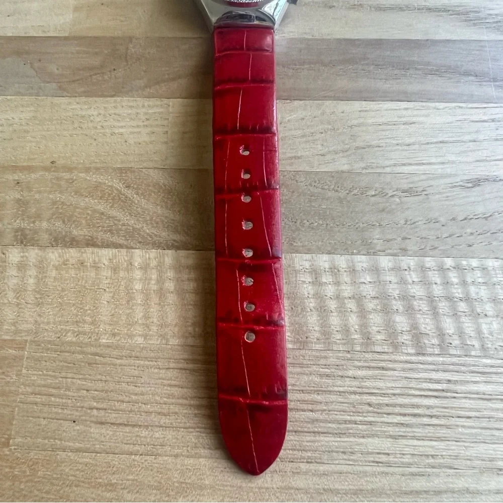 Anne Klein ladies diamond Swiss red leather sport watch NEW BATTERY